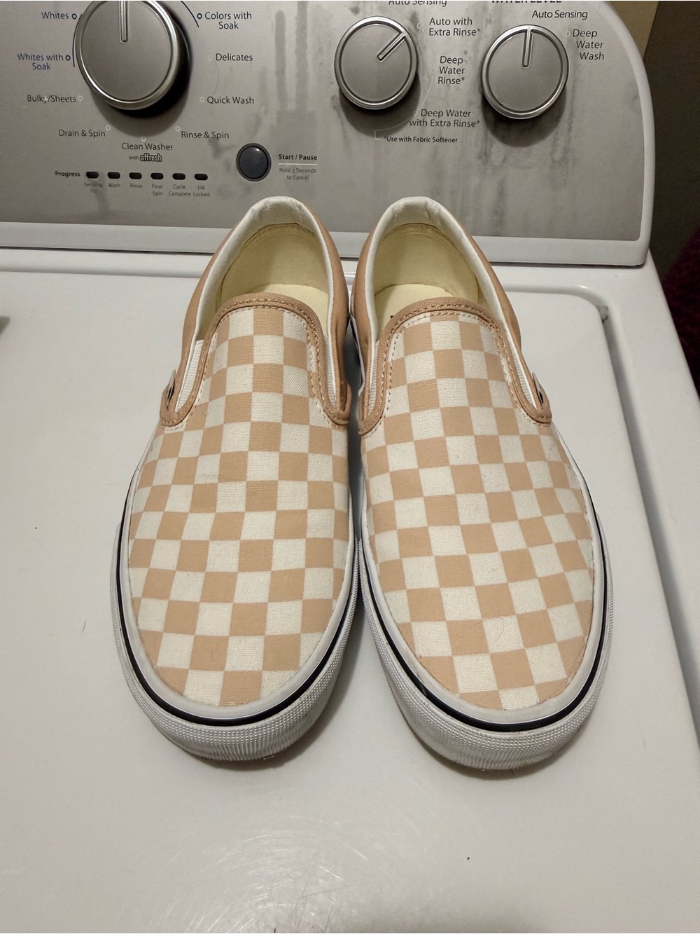 Vans Slip-On Checkerboard Sneakers - Beige & White size 9.5 women’s